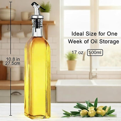 WERTIOO Olive Oil Dispenser Bottle, 3Pack 17 OZ 500ml Glass Oil Dispenser for Kitchen with 3 Pourer,1 Stainless Steel Funnel & 1 Pen and 8 Label for Kitchen - Image 3