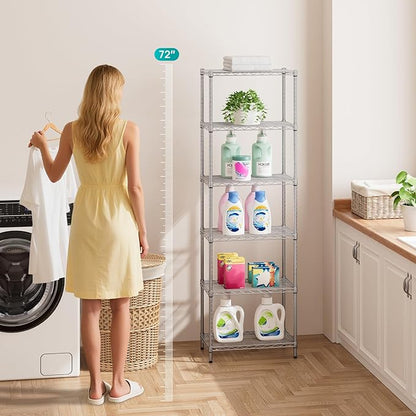 SINGAYE 6 Shelf Wire Shelving Unit Adjustable Metal Shelves Standing Bathroom Organizers and Storage Wire Closet Metal Pantry Kitchen 12" DX22 W 69.5" H Gray - Image 4