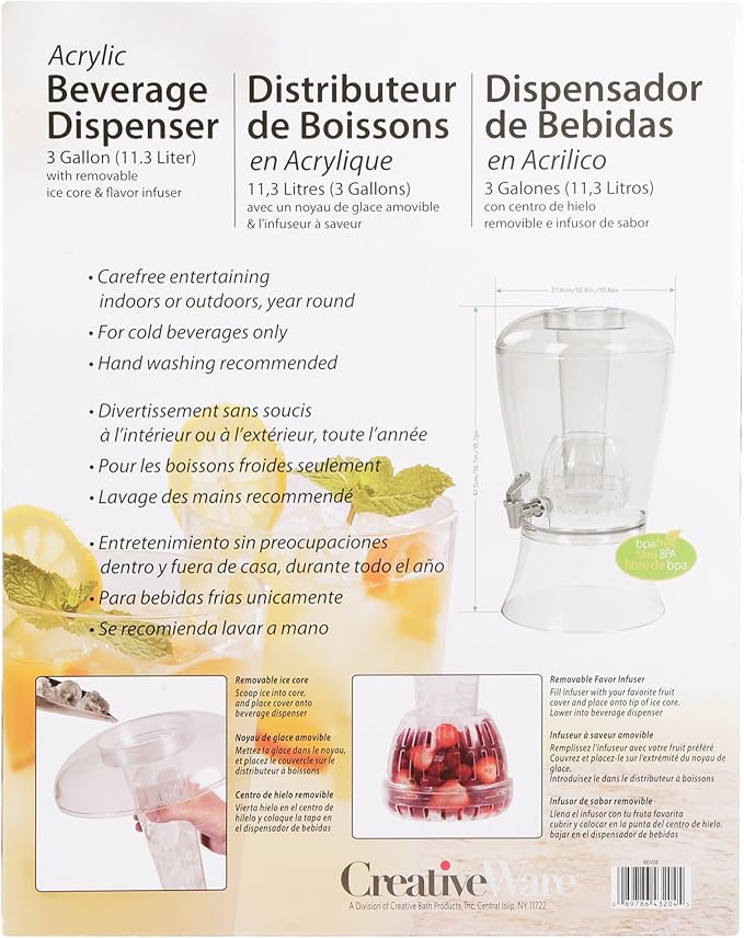 CreativeWare 3 Gallon Beverage Dispenser With Ice Cylinder And Fruit Infuser - Image 6