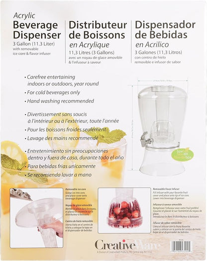 CreativeWare 3 Gallon Beverage Dispenser With Ice Cylinder And Fruit Infuser - Image 6