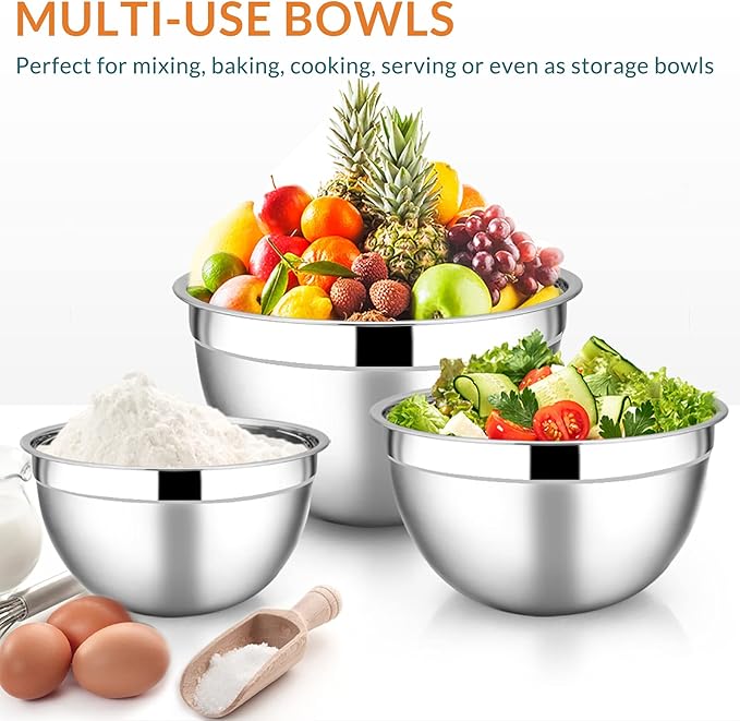 E-far Mixing Bowls with Teal Blue Lids Set of 5, Stainless Steel Mixing Bowls Metal Nesting Bowls with Airtight Covers for Cooking, Baking, Serving, Storage - Size 0.7/1/1.5/3/4.6QT - Dishwasher Safe - Image 4