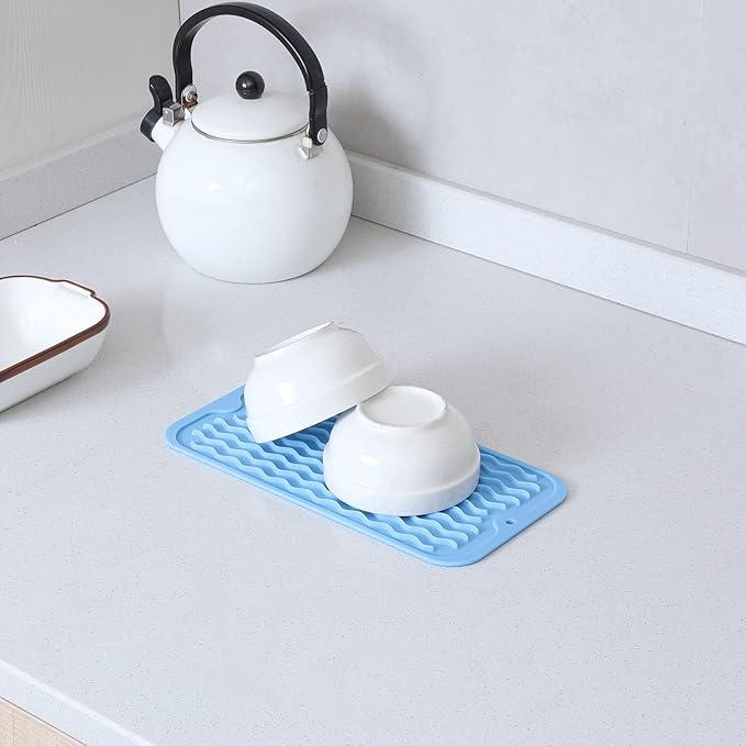 MicoYang Silicone Dish Drying Mat for Multiple Usage,Easy clean,Eco-friendly,Heat-resistant Silicone Mat for Kitchen Counter or Sink,Refrigerator or Drawer Liner Light Blue S 12 inches x 6 inches - Image 5