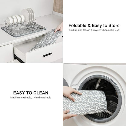 SUBEKYU Dish Drying Mats for Kitchen Counter, Microfiber Absorbent Dish Drainer/Rack Pads for Sink, 19.5*15.8 inch, Set of 2, Grey, leaf - Image 6