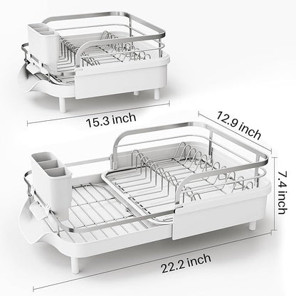 SAYZH Dish Drying Rack - Expandable Dish Rack for Kitchen Counter, Rust-Resistant Dish Drainer with Utensil Holder and Raised Guardrail, Kitchen Organizer for Cup and Bottle (White) - Image 4