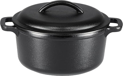 Amazon Basics Pre-Seasoned Cast Iron Mini Dutch Oven Pot with Lid and Dual Handles, Oven Safe, 2-Quart, Round, Black by AmazonBasics