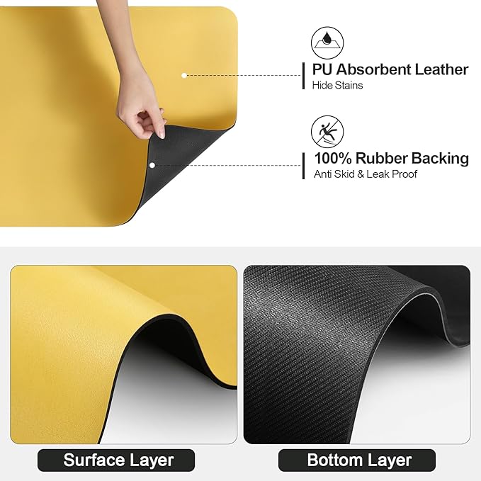 Ecotrim - Dish Drying Mat for Kitchen Counter | Coffee Bar Mat for Countertops | Heat Resistant Drainer Mat with Non-slip Rubber Backed | Hide Stain Kitchen Absorbent Draining Mat | Yellow 16"x24" - Image 5