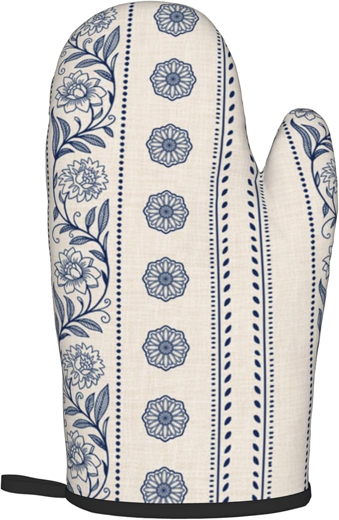 Boho Oven Mitts Set – Vintage Floral Pot Holders Kitchen Gloves for Women Bohemian Kitchen Mitts Potholders Set of 2 Durable for Cooking & Baking - Image 8