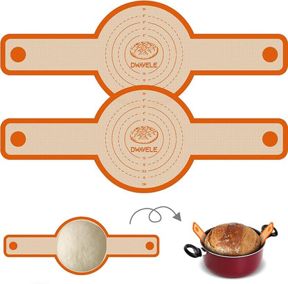 Silicone Bread Sling for Dutch Oven, Non-Stick & Easy to Clean Baking Mat Set, 2 Pcs Reusable Bread Sling for Sourdough Tools ＆ Accessories by Dwavele