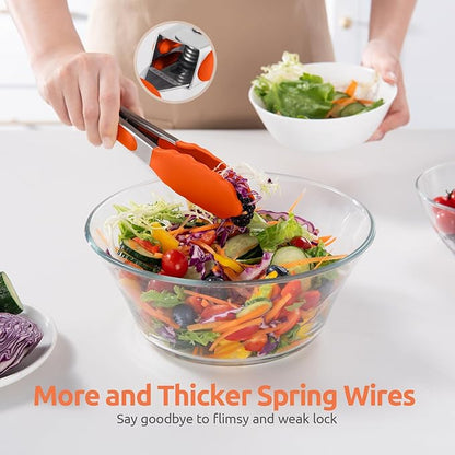 600ºF Heat Resistant Kitchen Tong: U-Taste 7 inch Silicone Cooking Tong with Firm Sealed Non Stick Rubber Tips & Silicon Coated 18/8 Stainless Steel Handle & Smooth Locking for Serving Salad (Orange) - Image 8