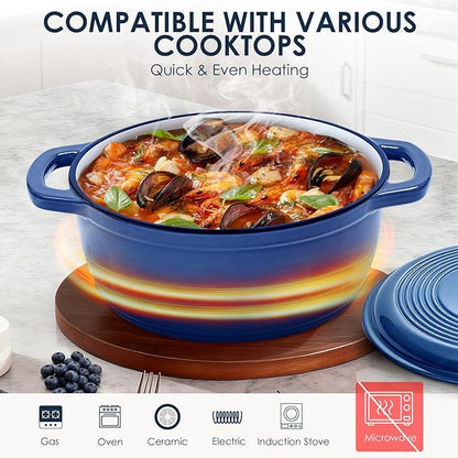 Cast Iron Dutch Oven Pot With Lid - AIVIKI 5QT Enameled Dutch Oven for Bread Baking With Cotton Potholders - Heavy- Duty Cookware Across All Cooktops, Wedding Registry Ideas & Gifts, Blue - Image 4