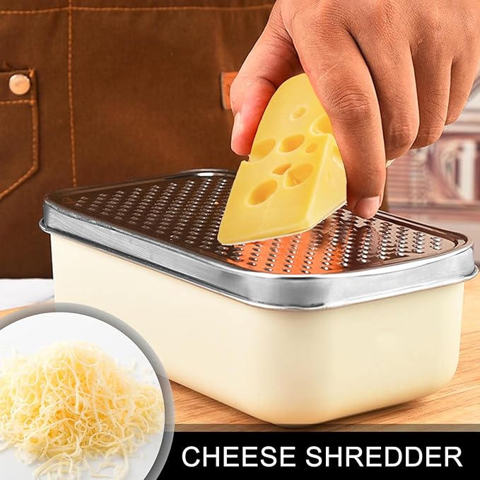 Cheese Grater With Container Box,Grater Cheese Shredder,2 In1 Fruit Vegetable Chopper Onion Choppers,Perfect For Hard Parmesan Or Soft Cheddar Cheeses,Ginger,Butter,Vegetables Etc(White)
