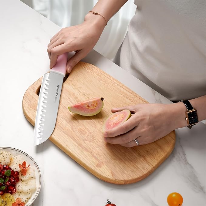 Astercook Knife Set, Kitchen Knives Set with Block and Sharpener 15 Pcs German Stainless Steel Knives Sharp Blade Dishwasher Safe Deba Knives with Ergonomic Handle, Crystal Pink Mothers Day Gifts - Image 9