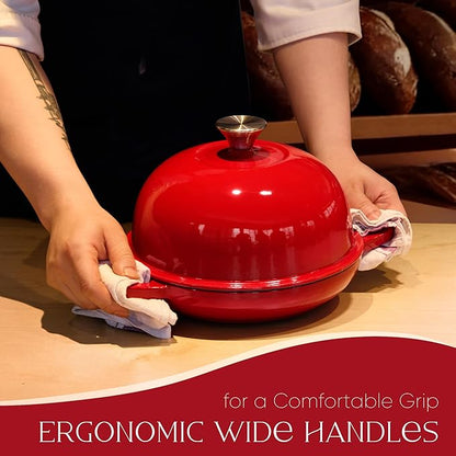 CAROTE Enameled Cast Iron Bread Dutch Oven, Round Bread Oven Pot with Dome Lid for Homemade Sourdough Bread Baking, Healthy & Non-Toxic, Dual Handles, All Stovetop Compatible, Oven Safe up to 500° F, 1.5 Quarts, 9 Inches, Red