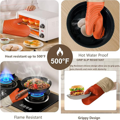 Silicone Oven Mitts-13.6 in Extended Oven Mitts Heat Resistant 500F, Oven Gloves with Soft Liner Good Grippy BPA-Free Easy to Clean Flexible-Oven Mits Set for Cooking Baking Grilling BBQ - Image 4