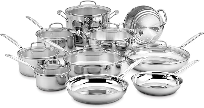 Cuisinart 17-Piece Stainless Steel Cookware Set, Chef's Classic Steel Collection with Pure Aluminum Core for Quick and Even Heat, Cool Grip Handles, Dishwasher Safe, 77-17N by Cuisinart
