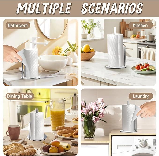 Paper Towel Holder Countertop, Premium Stainless Steel Silver Paper Towel Holder with Anti Slip & Waterproof, Freestanding Countertop Paper Towels Holder for Kitchen, Tabletop, Bathroom - Image 2