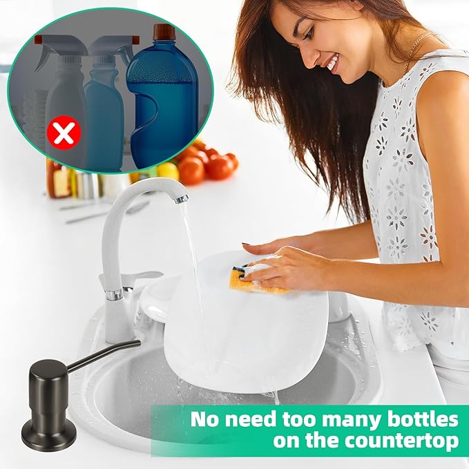 Soap Dispenser for Kitchen Sink, Built in Sink Soap Dispenser, Countertop Soap Dispenser Pump with 47" Extension Tube kit, No Need to Fill Little Bottle Again, Gray - Image 6