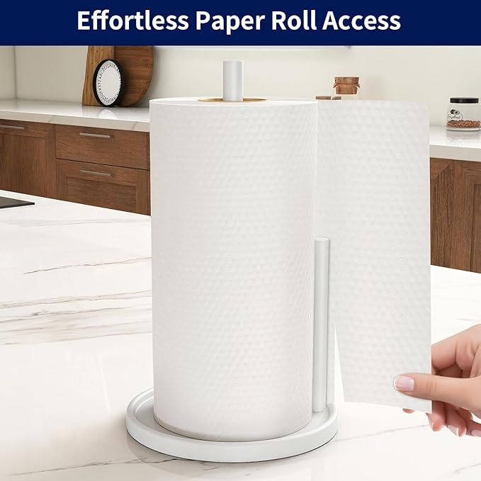 Jesginboo Paper Towel Holder Countertop, White Kitchen Paper Towels Holder, Paper Roll Holder with Weighted Base - Image 2