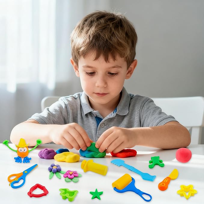 Dough Tools for Kids，40pcs Basic Dough Play Toys Includes Cutters, Roller, Rolling Pins, Safety Scissors