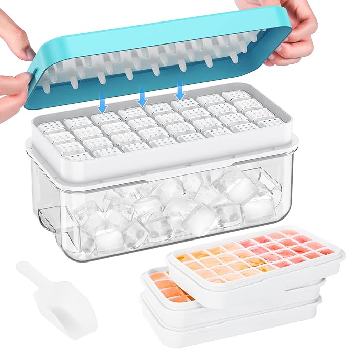 Ice Cube Tray with Lid and Bin, PHINOX 96 pcs Ice Trays for Freezer, Ice Cube Trays for Freezer with 3 trays, Container, Lid & Ice Scoop, BPA Free by PHINOX