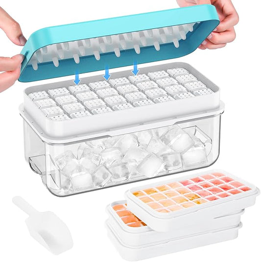 Ice Cube Tray with Lid and Bin, PHINOX 96 pcs Ice Trays for Freezer, Ice Cube Trays for Freezer with 3 trays, Container, Lid & Ice Scoop, BPA Free by PHINOX