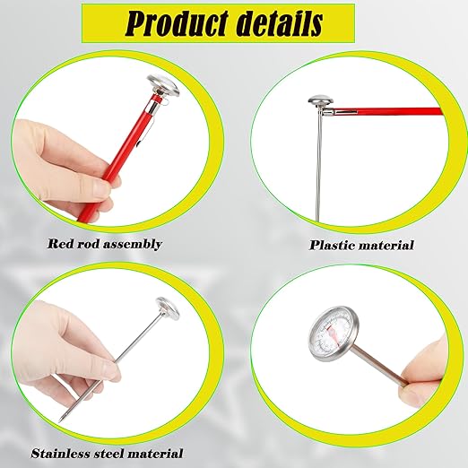 14 Pcs Stainless Steel Food Thermometer with 1 Inch Dial Pocket Kitchen Thermometer Instant Read for Milk Foam Frothing Meat Coffee Drinks Chocolate Water Oven Cooking Probe Long Stem