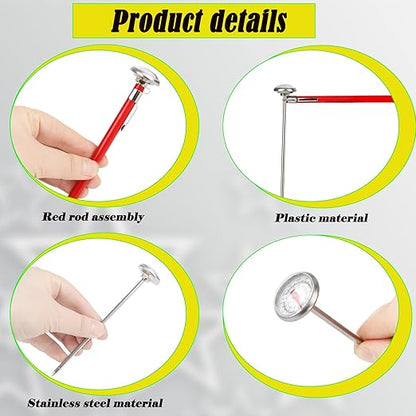 14 Pcs Stainless Steel Food Thermometer with 1 Inch Dial Pocket Kitchen Thermometer Instant Read for Milk Foam Frothing Meat Coffee Drinks Chocolate Water Oven Cooking Probe Long Stem