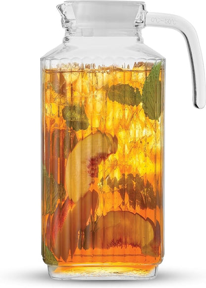 JoyJolt 60oz Glass Pitcher with Lid (2 Lids) - Beverage Serveware and Storage Container for Cold Drinks and Liquids. Juice Container, Water Jug, Fridge Pitcher for Iced Tea or Milk - Image 8