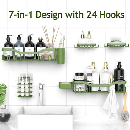 NESOMI Shower Caddy Adhesive Shower Organizer 7-Pack, Rustproof Stainless Steel Bathroom Shelves, Large Capacity No-Drill Rack Storage Accessories with Soap Dish Toothbrush Holder Hooks - Image 4