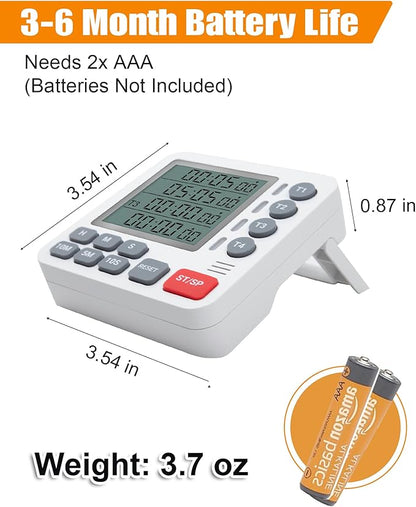 TPNEG Digital Kitchen Timer - 4-Channel Cooking Timer with Alarm, Magnetic Back, Loud & Silent Modes, Count Up/Down, Ideal for ovens, Seniors, Kids and classrooms, Replaceable AAA Battery - Image 4