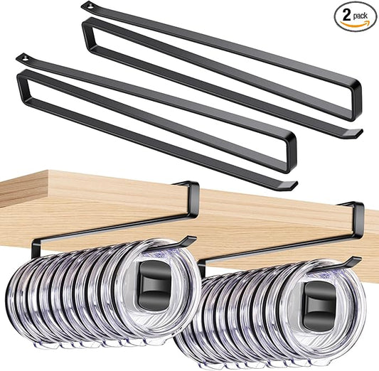 2Pack Tumbler Lid Organizer for Corner Cabinets, Space-Saving Coffee Cup Holder, Water Bottle Accessories Storage, Kitchen Storages Organization , No Adhesive or Drilling Needed up to 24 Lids (Black) by Unknown