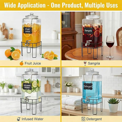 1.5 Gallon Glass Drink Dispenser, Drink Dispensers for Parties, Beverage Dispenser with Stand and Glass Lid, 100% Leakproof Spigot, Ideal for Lemonade, Juice, Iced Tea, Laundry Detergent - Image 5