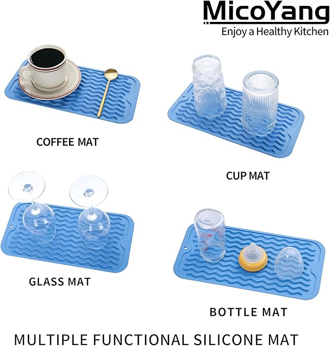 MicoYang Silicone Dish Drying Mat for Multiple Usage,Easy clean,Eco-friendly,Heat-resistant Silicone Mat for Kitchen Counter or Sink,Refrigerator or Drawer Liner Lichen BlueL S 12 inches x 6 inches - Image 4