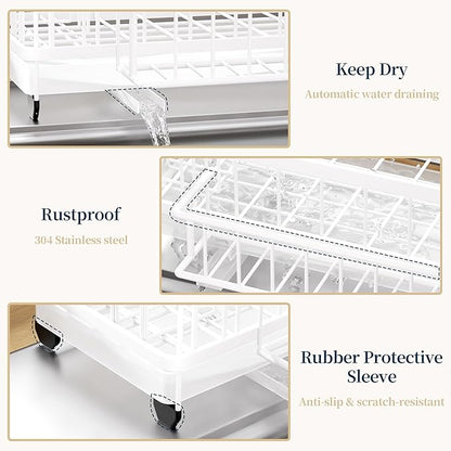 Consumest Sponge Holder for Kitchen Sink - Auto Draining Sink Caddy Organizer with Detachable Rack, High Brush Holder, Kitchen Countertop Storage Accessories, White - Image 5