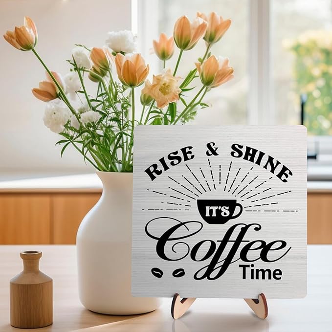 Vintage Coffee Bar Wooden Plaque Desk Sign, Farmhouse Wood Plaque Tabletop Decor for Cafe Bar Kitchen Office,Coffee Station Accessories 5.9x5.9Inch(Coffee- White02) - Image 5