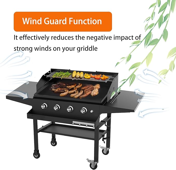 Universal Wind Guard and Warming Rack Set for Griddle From 28" to 36" with Front Grease, Wind Screen and Cooking Grid for Griddle without a Hood, Griddle Parts for Blackstone and Other Griddles