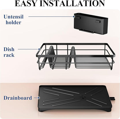 SNTD Dish Drying Rack for Kitchen Counter - Large Dish Rack with Drainboard, Rustproof Dish Drainer with Utensil Holder for Sink, Black - Image 7