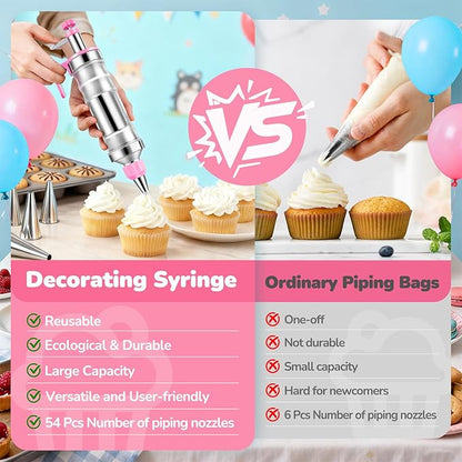 Cake Decorating Tools Supplies Kit: 164pcs Baking Accessories, Dessert Piping Syringe and Icing Tips Set - Puffs Cupcake Frosting Piping Bakery Set for Adults Beginners or Professional, Pink - Image 5