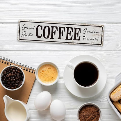 Coffee Signs for Coffees Corner Decor, Ground Roasted Coffee Served Here Sign, Retro Metal Tin Sign, Farmhouse Kitchen Wall Decor, Cafe Decoration, Decorative Metal Wall Signs 15.8x4 Inches - Image 5