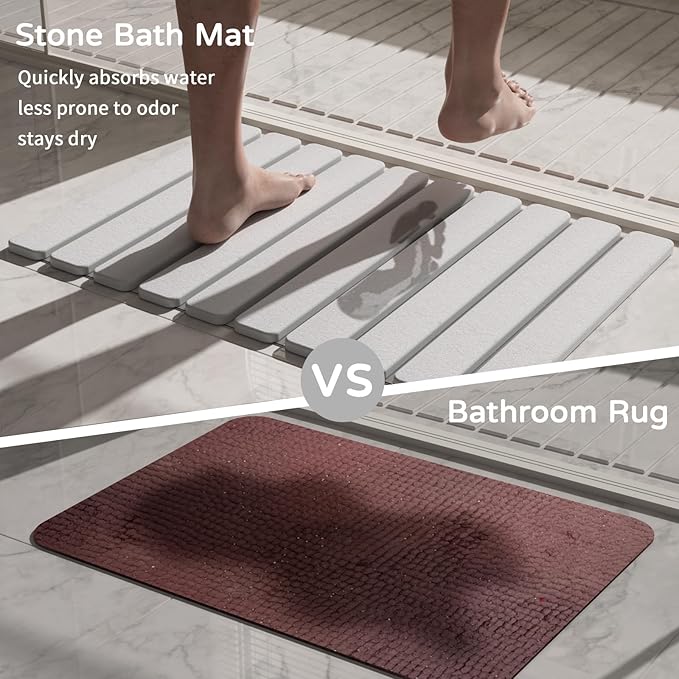 Foldable Stone Bath Mat, Quick Dry Stone Drying Mats for Bathroom, Super Absorbent Bath Mat, Non Slip, Large Diatomaceous Earth Dish Drying Mats for Kitchen Counter 23.5 x 15.4in, White - Image 7