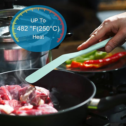 Zopeal 2 Pieces Crepe Spatula Silicone Narrow Skinny Flipper Long Heat Resistant Cooking Pancake Spatula Non Stick for Cooking Egg Burgers Pizza Pancake Steak Omelet(Light Blue)