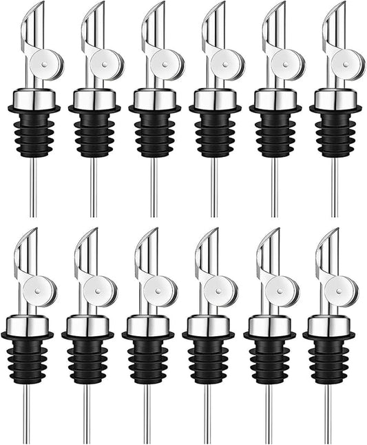 Pafusen 12 Pack Weighted Liquor Pour Spout, Auto Flip Olive Oil Dispenser Spout, Pour Spout for Liquor Bottles, Olive Oil Spout, Bottle Pourers for Alcohol Wine Syrup Home Bar Accessories Silver