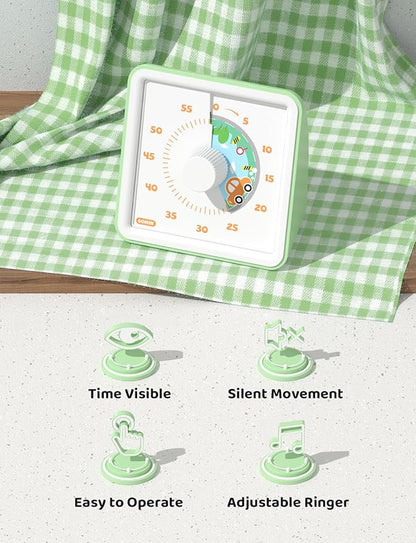 LIORQUE 60 Minute Visual Timer for Kids, Visual Countdown Timer for Classroom Office Kitchen with 'Car' Pattern Design, Pomodoro Timer with Silent Operation (Batteries Included) - Image 4