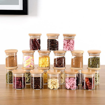 20 Pcs Glass Spice Jars with Airtight Bamboo Lids, Labels and Pen, 2.5oz Mini Clear Food Storage Containers for the Pantry, Kitchen Canisters for Tea, Herbs, Sugar, Salt, Coffee and More - Image 2