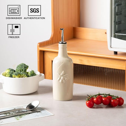 Sweejar Ceramic Olive Oil Dispenser Bottle, 17 FLOZ Oil Bottle with Spout，Porcelain Oil Dispenser for Kitchen,Cooking, Evoo, Vinegar, Soy Sauce, Pack of 1 (Beige) - Image 2