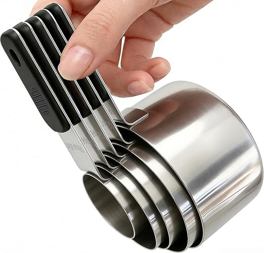Magnetic Handles 5 Piece Stainless Steel Measuring Cups, Black, Kitchen Gadgets for Measure Liquid and Dry Ingredients, Cooking & Baking