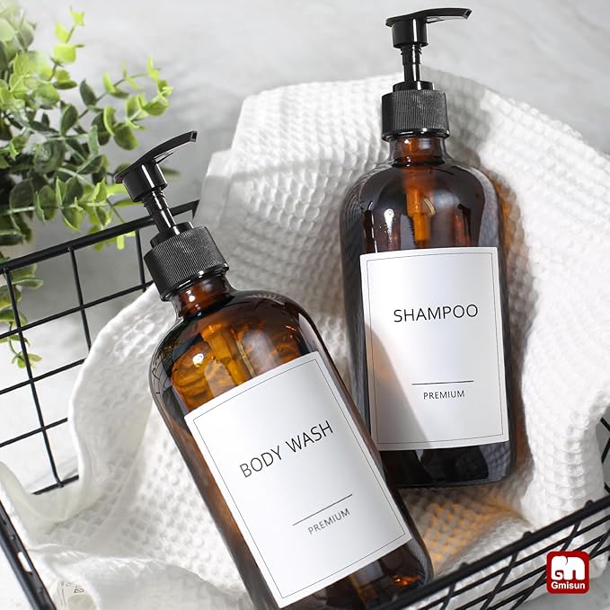 GMISUN Amber Glass Soap Dispenser, 2 Pack Bathroom Hand Soap Dispensers with Plastic Pump, 17 Fl Oz Kitchen Hand and Dish Soap Dispenser Set, Modern Vintage Liquid Brown Soap Dispensers Bottle - Image 8