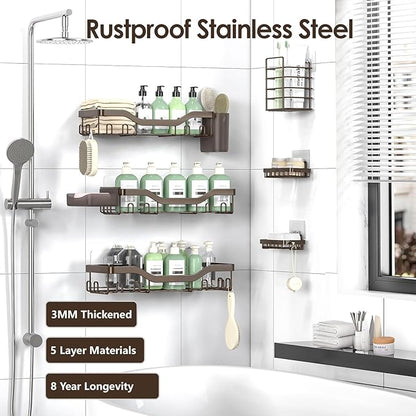 NESOMI Shower Caddy Adhesive Shower Organizer 8-Pack, Rustproof Stainless Steel Bathroom Shelves, Large Capacity No-Drill Rack Storage Accessories with Soap Dish Toothbrush Holder Hooks - Image 5