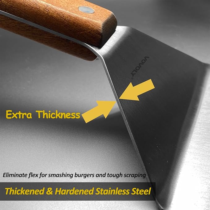 Extra Wide Spatula, Large Metal Spatula with Full Tang Wooden Handle & Beveled Edges for Skillets, Griddles & Grills, Pancake Flipper Turner, Smash Burgers Turner, 6 x 5-inches - Image 5