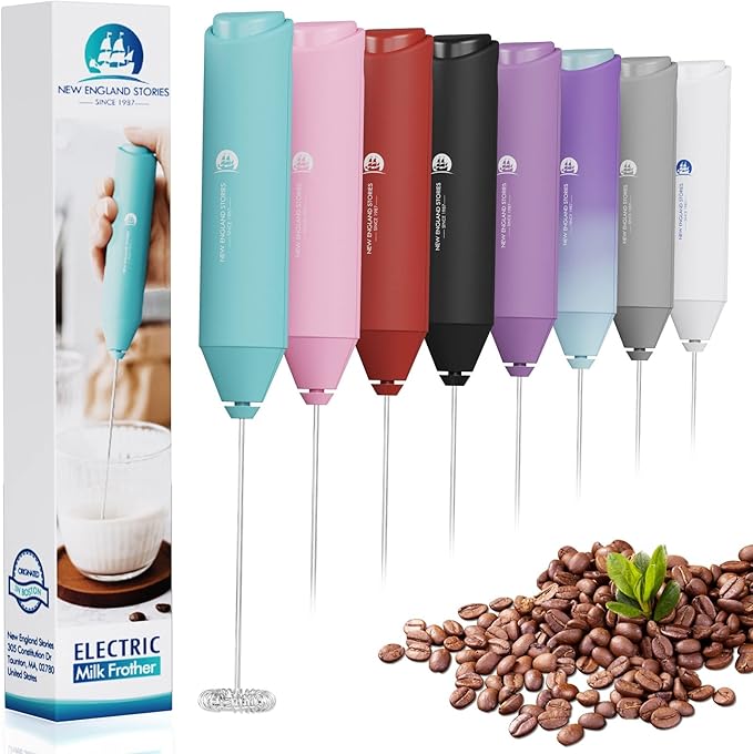 Powerful Milk Frother Handheld Foam Maker, Mini Whisk Drink Mixer for Coffee, Cappuccino, Latte, Matcha, Hot Chocolate, NO Stand, Aqua by NewEnglandStories